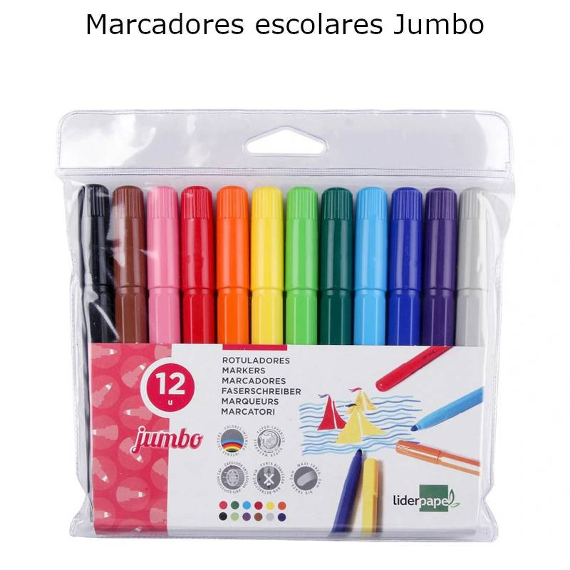 Marcadores de feltro Jumbo Liderpapel com 12 cores