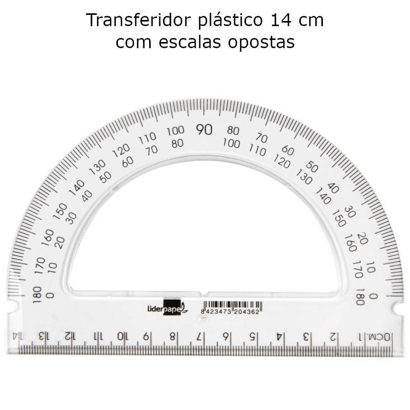 Transferidor 14 cm com Dupla Escala Invertida