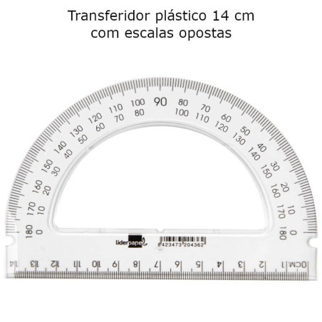 Transferidor 14 cm com Dupla Escala Invertida