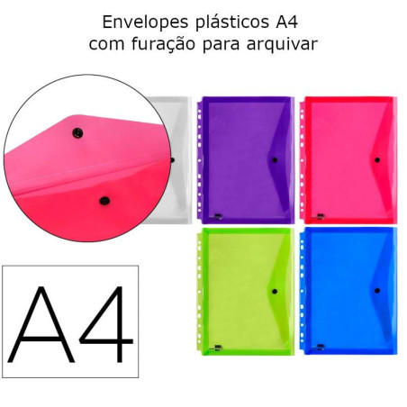 Envelopes plásticos A4 com furação para arquivar