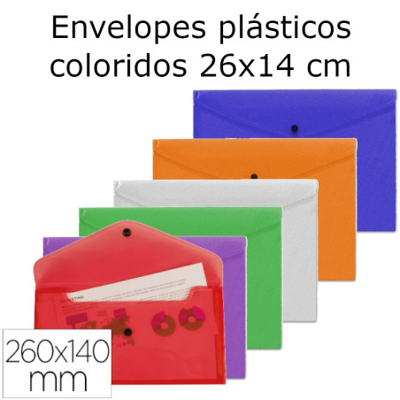 Envelopes plásticos coloridos 26x14 cm