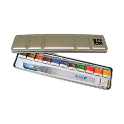 Aguarelas Artist Start 12 cores sortidas + pincel recarregável em caixa metálica