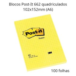 Blocos Post-It 662 amarelos quadriculados 102x152mm