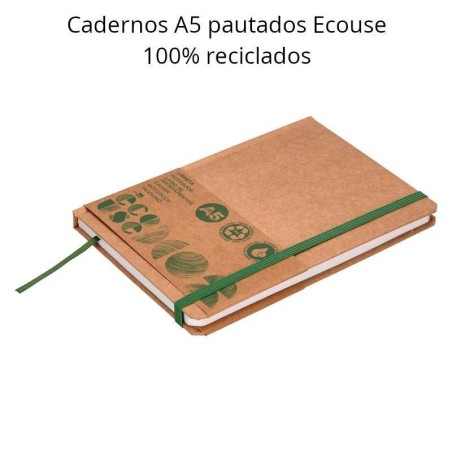 Cadernos A5 pautados 100% reciclados Eco use