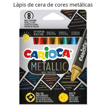 Lápis de cera Carioca com 8 cores metalizadas