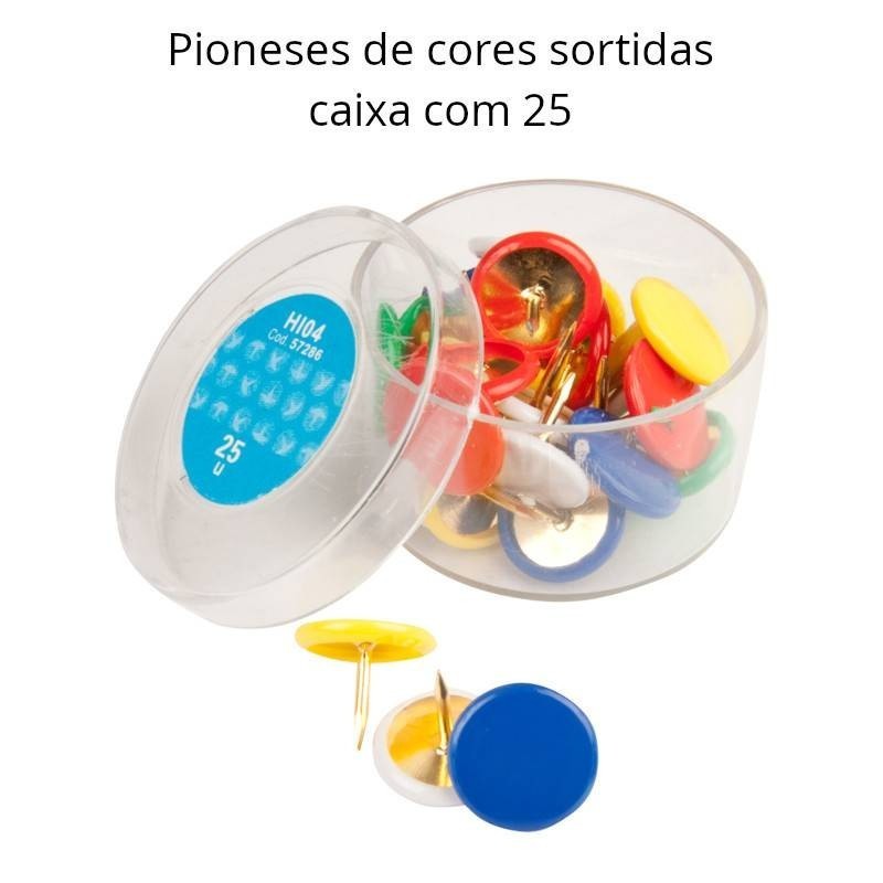 Pioneses de cores sortidas caixas com 25