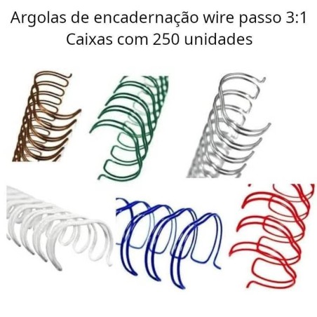 Argolas de encadernação arame duplo passo 3:1 coloridas
