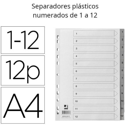 Separadores A4 plásticos numerados 1 a 12