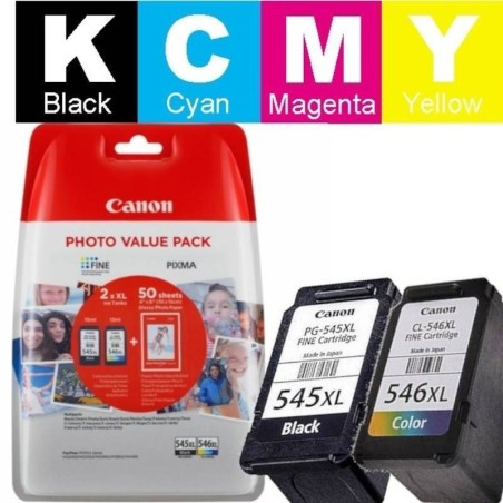 Pack tinteiros de alta capacidade Canon 545XL preto e 546XL cor
