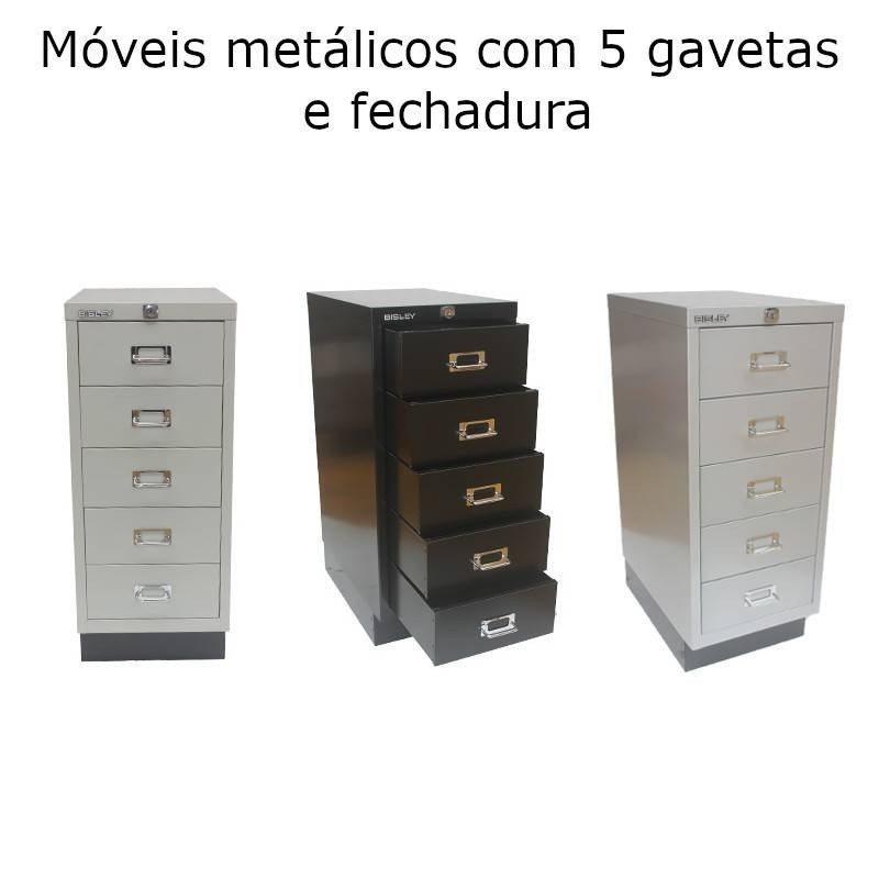 Móveis metálicos com fecho 673x279x429mm com 5 gavetas