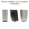 Móveis metálicos com fecho 673x279x429mm com 5 gavetas