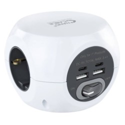 Extensão multiconexões com 3x Tomadas 2x USB-A e 2x USB-C