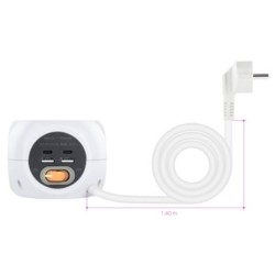 Extensão multiconexões com 3x Tomadas 2x USB-A e 2x USB-C