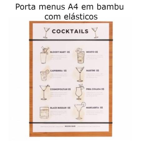 Porta menus em bambu A4 com elásticos