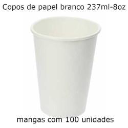 Copos de papel branco 237ml - 8oz mangas com 100