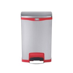 Contentor de lixo 50L Metálico com Pedal Cinza / Vermelho