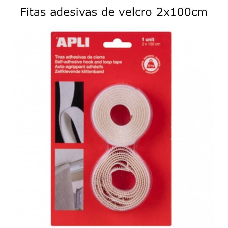 Fitas de velcro adesivo 20mmx1m branco Apli