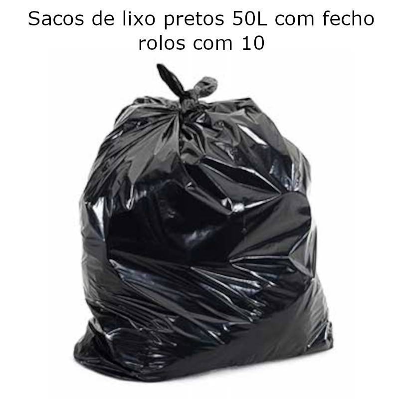 Sacos de Lixo Pretos com Fecho - 50L (Rolo de 10 Unidades)
