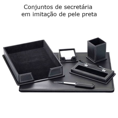 Conjuntos de secretária em imitação de pele preta