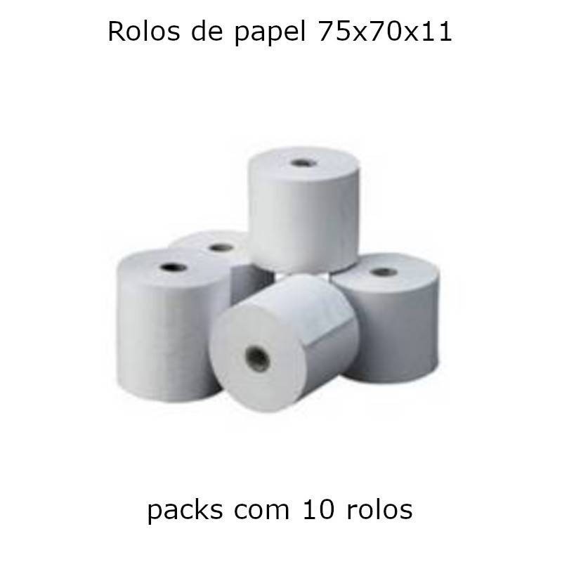 Rolos de papel branco 75x70x11mm