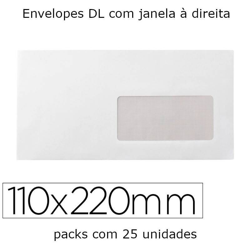 Envelopes comerciais 110X220mm com janela (packs com 25)
