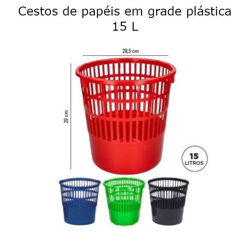 Cestos de papeis plásticos em rede 15L