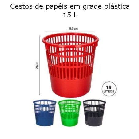 Cestos de papeis plásticos em rede 15L