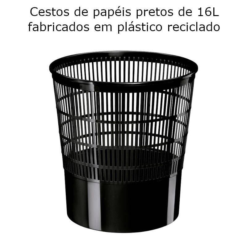 Cestos de papeis em grade plástica preta 16L