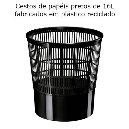 Cestos de papeis em grade plástica preta 16L
