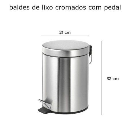 Baldes de lixo metálicos 6 L com pedal