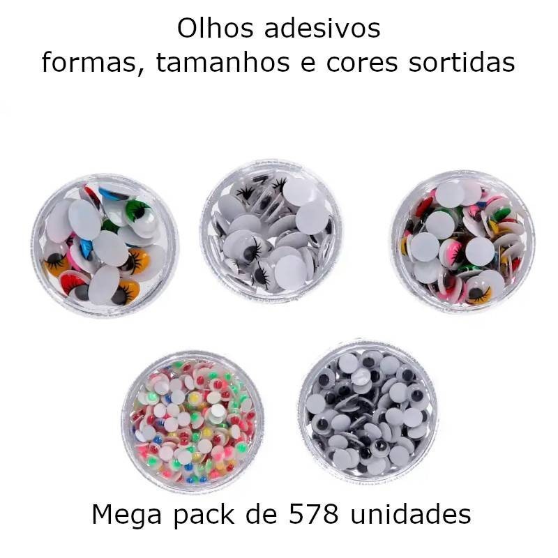 Olhos adesivos com tamanhos e cores sortidos
