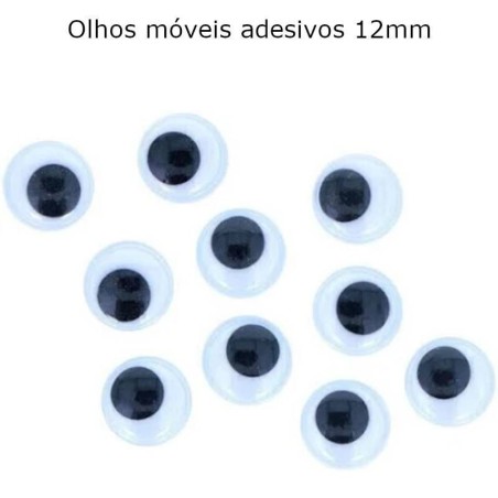Olhos móveis 12 mm brancos com pupila preta