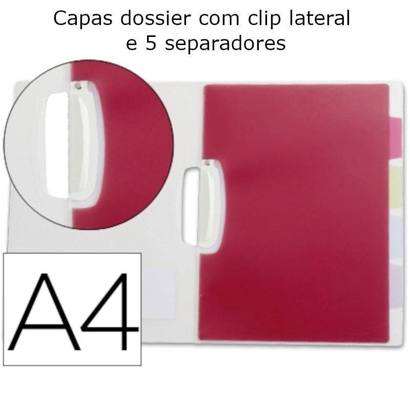 Capas dossier com clip lateral e 5 separadores