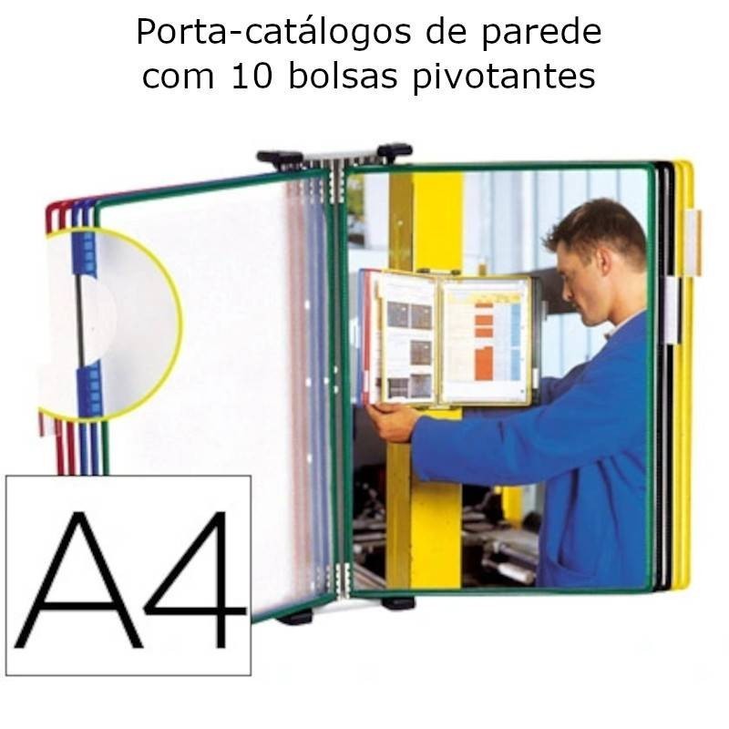 Porta-catálogos de parede com 10 bolsas A4