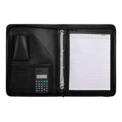 Pastas portfólio A4 pretas com calculadora e 4 argolas