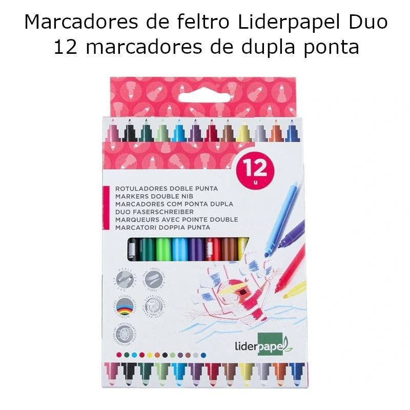 Marcadores de feltro Liderpapel Duo com 12 cores