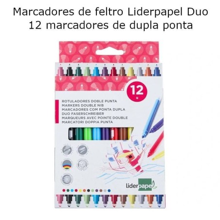 Marcadores de feltro Liderpapel Duo com 12 cores