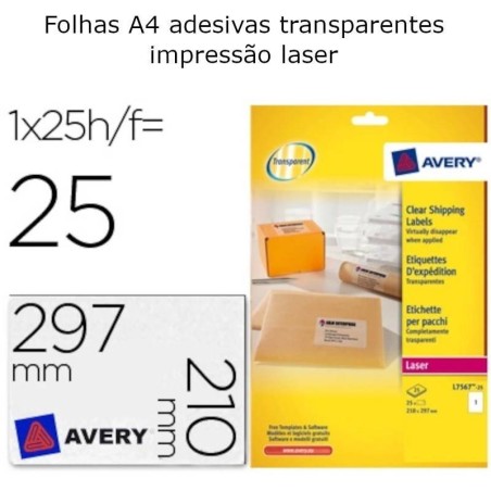 Folhas A4 adesivas transparentes para impressão laser