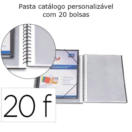 Capa catálogo Pardo personalizável preta com espiral e 20 bolsas