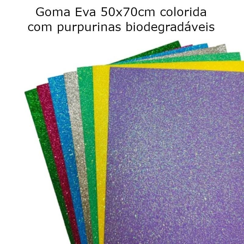 Goma eva colorida com purpurinas biodegradáveis 50x70cm