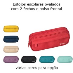 Estojos escolares ovalados com 2 fechos e bolso frontal