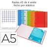 Pastas A5 de 4 anéis com recarga de 120 folhas quadriculadas