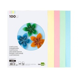 Cartolinas A4 coloridas - embalagens com100 unidades de 4 cores sortidas