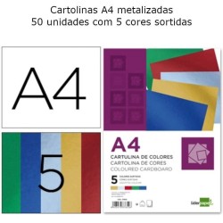 Cartolinas metalizadas A4 - pack com 50 de 5 cores sortidas