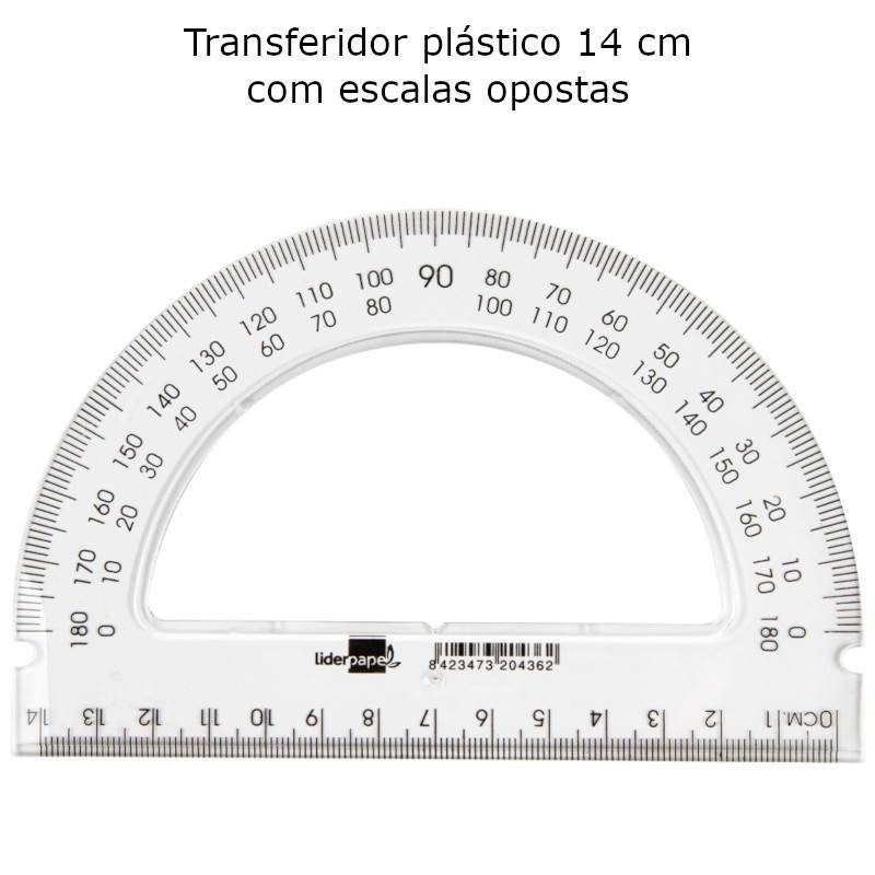 Transferidor 14 cm com Dupla Escala Invertida