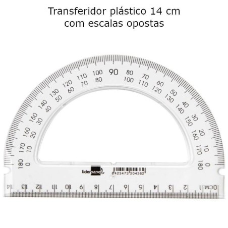 Transferidor 14 cm com Dupla Escala Invertida