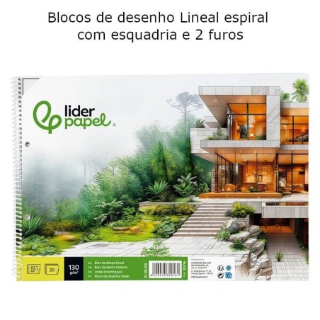 Blocos de desenho Lineal espiral com esquadria e 2 furos