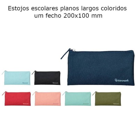 Estojos escolares planos largos coloridos um fecho 200x100 mm