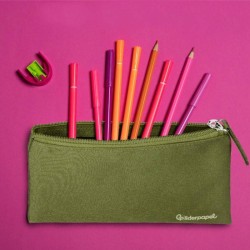 Estojos escolares planos largos verde azeitona um fecho 200x100 mm