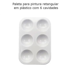 Paleta para pintura retangular em plástico com 6 cavidades